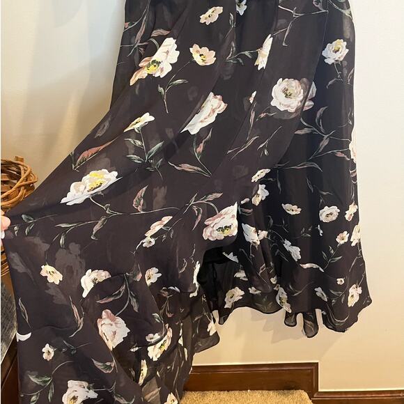 Evan Black Floral Midi Dress Size 18 Ruffle Sleeve NWT‎ High-Lo - Picture 5 of 8
